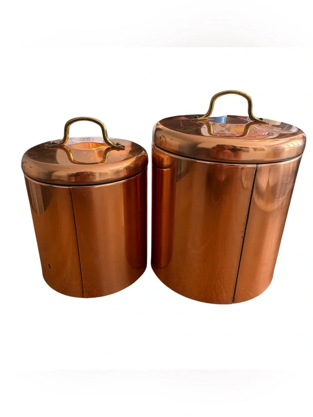 Vintage Copper Coffee & Tea Storage Canisters Brass Labels/Handles European